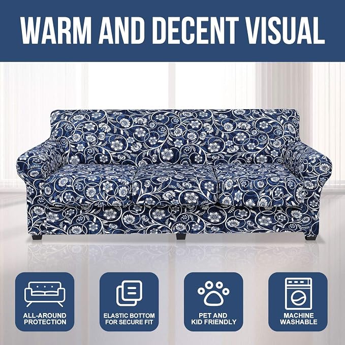 hyha Couch Cover, Floral Pattern, 4 Pieces, Sofa Slipcovers, - Image 8