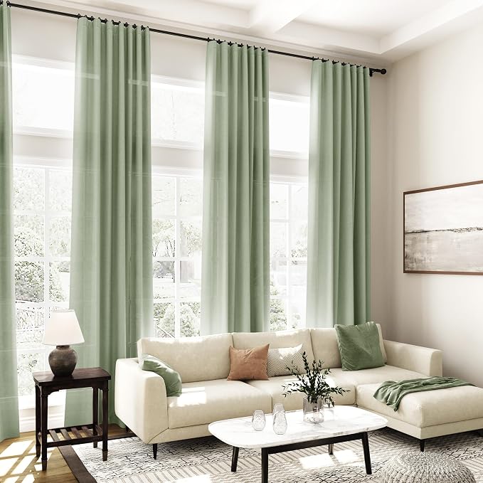 Extra Long Light Sage Linen Curtains 120 Inch - Image 7