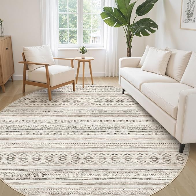 cotiled 8x8 Round Area Rug Living Room: Washable Boho Rugs - Image 3