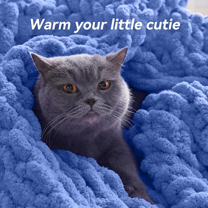 Negwoo Chunky Knit Throw Blanket, Handmade Light Blue Crochet Big Thick Blanket - Image 4