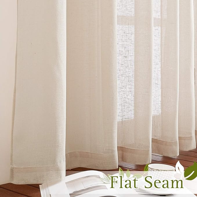 NICETOWN Natural Open Linen Weave Flax Sheer Window Curtains, Ring Top - Image 6