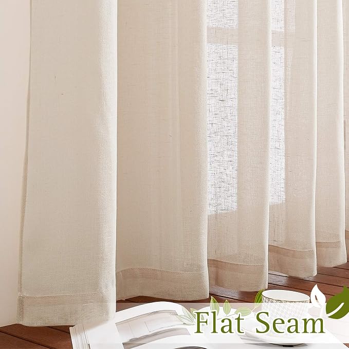 NICETOWN Beige Linen Curtains 63 inch Length 2 Panels, Grommet Flax Semi Sheer - Image 6