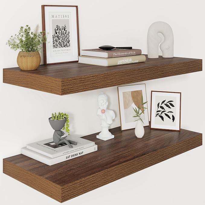 Vivelove Wide Floating Shelves for Wall 12 Inch Deep, 2 Inch Thick Shelf for by VIVELOVE