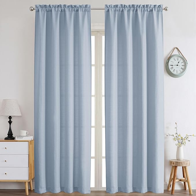 Chyhomenyc Aqua Curtains 78 Inch Length 2 Panels Set, Faux Linen Textured Light by Chyhomenyc
