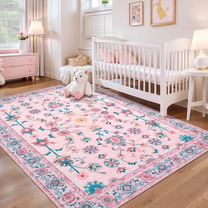 Tangsoo Pink Small Rug for Entryway, 2x3 Washable Entry Rug for Girls Nursery - Image 9
