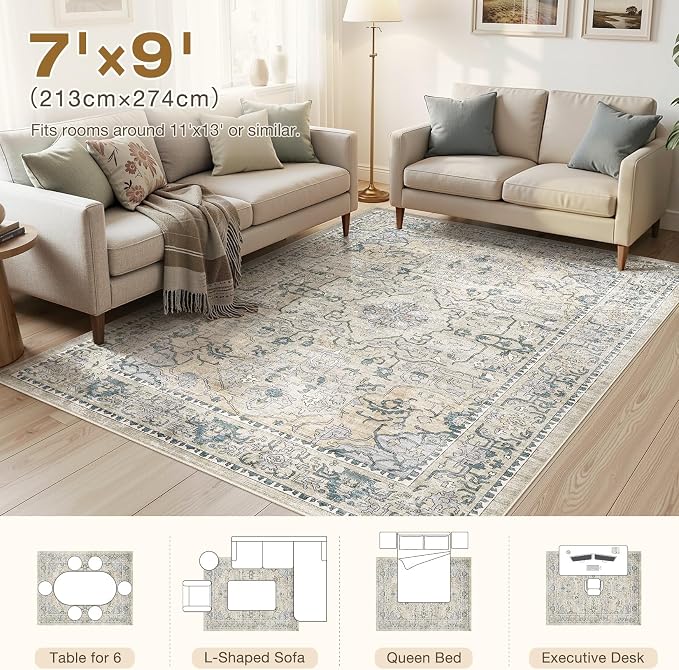 cotiled 7x9 Area Rugs Large Washable Rugs - Image 7