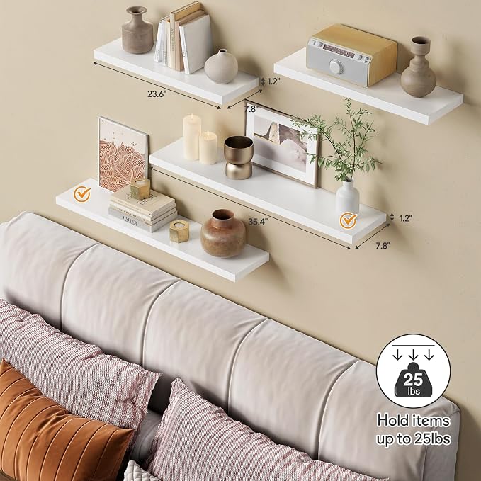Forbena White Floating Shelves for Wall 36 Inches Long, Modern Wall Shelf for - Image 4