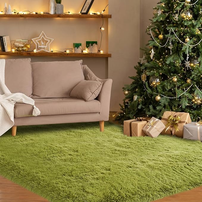 Green Area Rug for Bedroom: 3x5 Plush Shag Carpet-Modern Fuzzy Furry Soft Rugs - Image 4