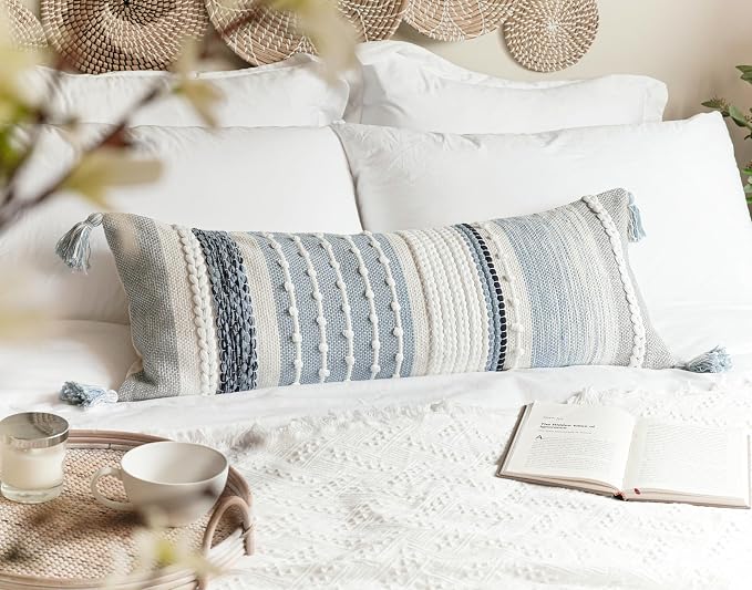 BlissBlush Coastal Blue Decorative Lumbar Pillow Cover 14x36 Boho Long Body - Image 8