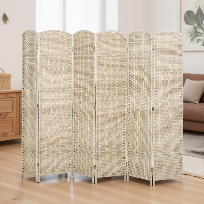 HOMCOM Room Divider, 6 Ft 6 Panel Folding Privacy Screen, Hand-Woven PP Wall - Image 9