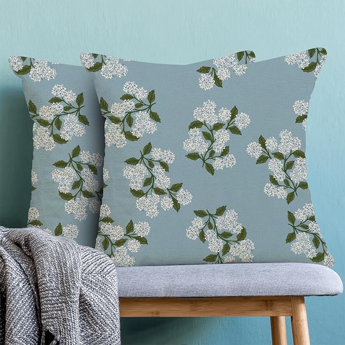 AEIOAE Spring Pillow Covers 18x18 Inch Set of 2, Baby Blue Green Hydrangea - Image 2