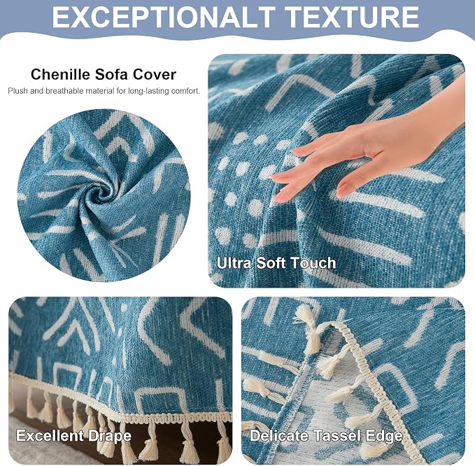 VClife Boho Couch Cover for 3 Cushion Couch Sofa Durable Soft Chenille Sofa - Image 2