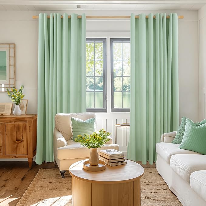 BGment Light Green Linen Curtains 84 Inches Long - Image 2