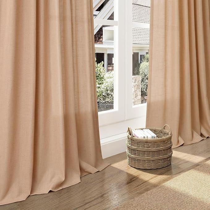 Nanspring Camel Linen Curtains for Living Room 94 Inches Long Back Tab and Rod - Image 5
