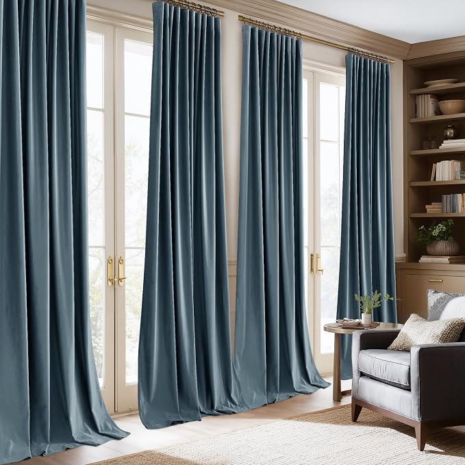 NICETOWN Slate Blue Blackout Velvet Curtains 96 inch Long 52" Wide 2 Panels - Image 4