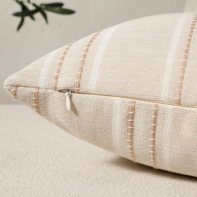 Hckot Throw Pillow Covers 24x24 Set of 2 Striped Pillow Covers Textured Linen - Image 2