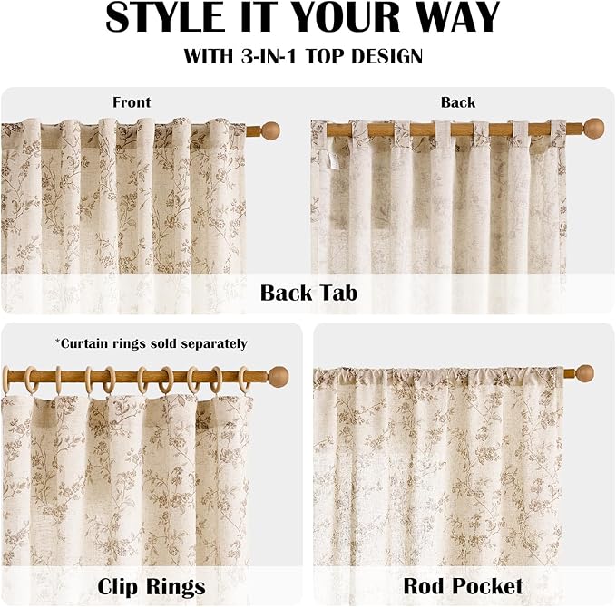 Lazzzy Floral Linen Curtains Farmhouse Extra Long Curtain - Image 5