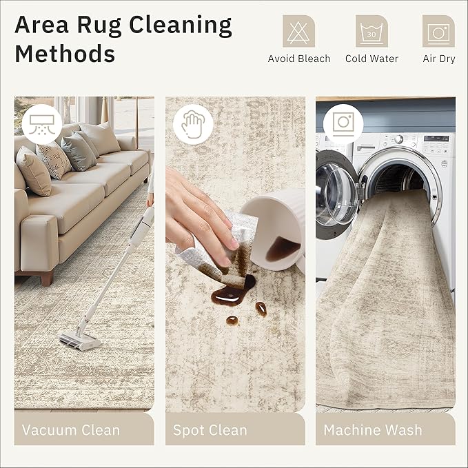 7x9 Area Rug for Living Room Washable Abstract Vintage Soft Thin Indoor Floor - Image 4