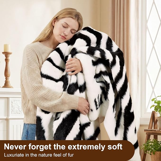 JONIYEAR Large Durable Faux Zebrahide Area Rug 4.9 x 6.56 Feet, Premium Zebra - Image 9