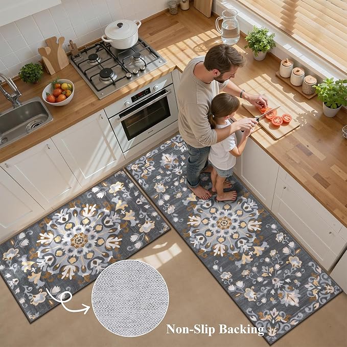HEBE Washable Kitchen Rugs Sets of 3, Non Slip Absorbent Kitchen Rugs and Mats - Image 4