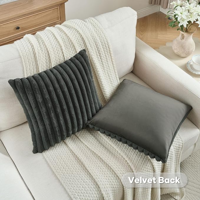 FUTEI Dark Grey Decorative Throw Pillow Covers Set of 2, 26x26 Inch Soft Fluffy - Image 4