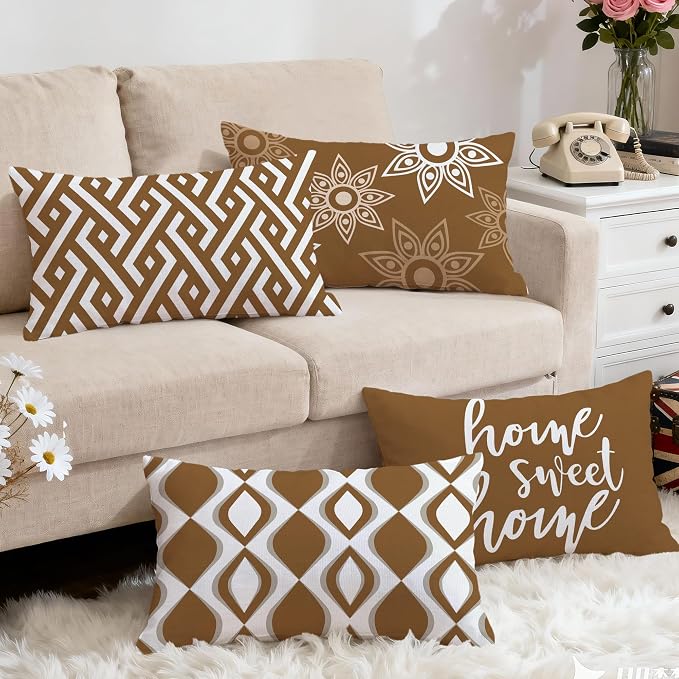 Hexagram Brown Geometric Pillow Covers 12x20 Set of 4, Decorative Outdoor - Image 5