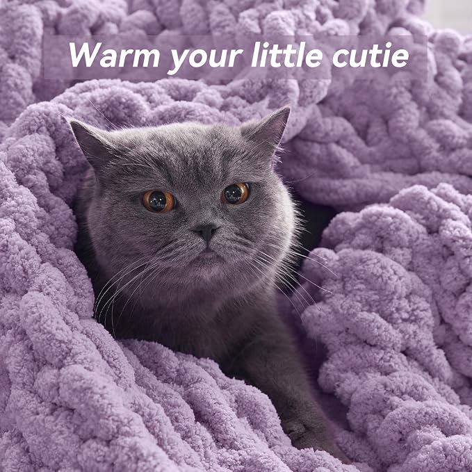Negwoo Chunky Knit Throw Blanket, Handmade Light Purple Crochet Big Thick - Image 4