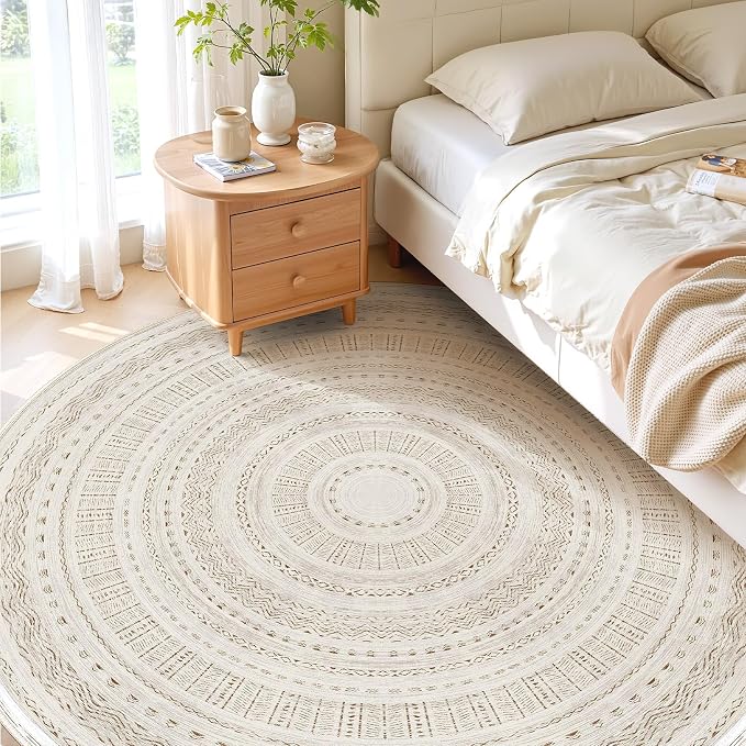 cotiled 8x8 Round Area Rug Living Room: Washable Boho Rugs - Image 2