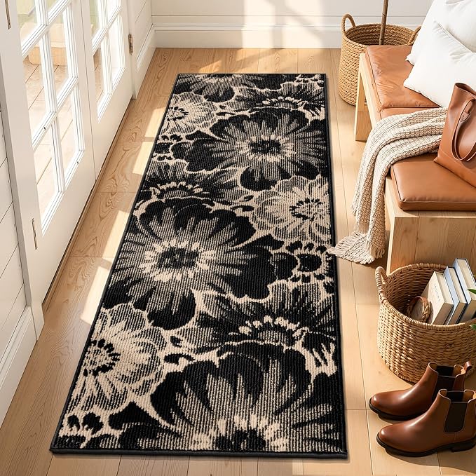 Findosom Hallway Runner Rug 2x6, Non Slip High-Low Textured Floral Washable by Findosom