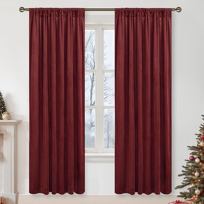 LAMIT Velvet Curtains 80 Inch for Theater, Burgundy Red Thermal Insulated - Image 2
