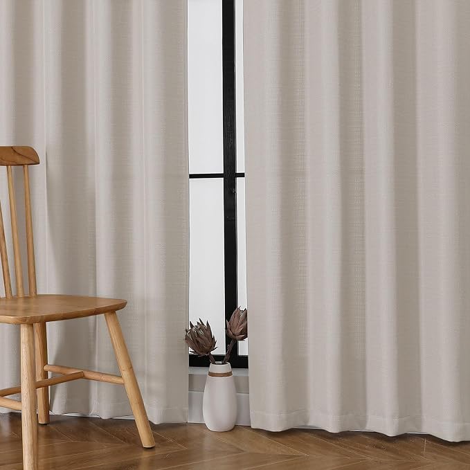 Chyhomenyc Curtains 84 Inch Length 2 Panels Set, Faux Linen Textured Semi Sheer - Image 4