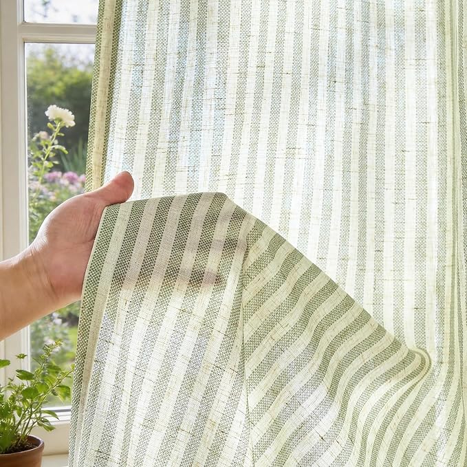 jinchan Linen Curtains for Living Room Sage Green on Beige Striped Curtains for - Image 6