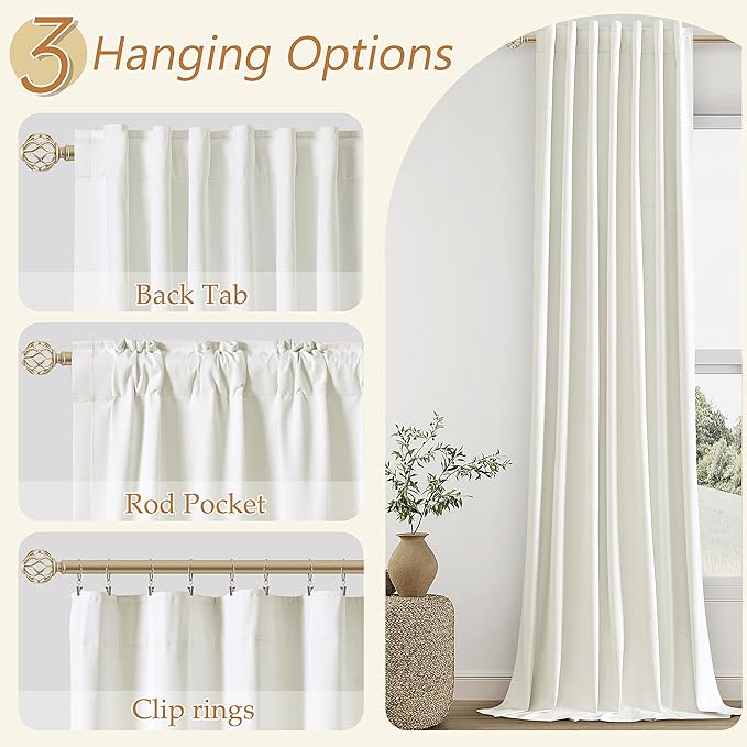 Guken Ivory 100% Blackout Linen Curtains 108 Inch Length 2 Panels Set - Image 6