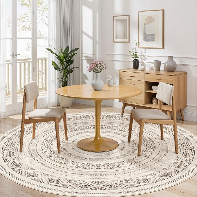 cotiled 8x8 Round Area Rug Living Room: Washable Boho Rugs - Image 4