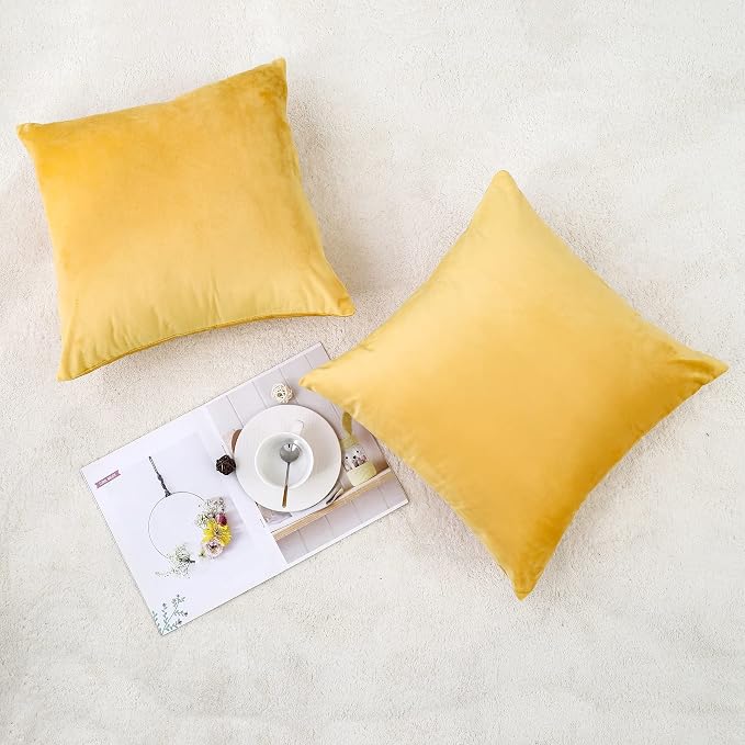 NiNi ALL Decorative Throw Pillow Covers Velvet 22x22 Inch Pack of 2 Yellow - Image 2