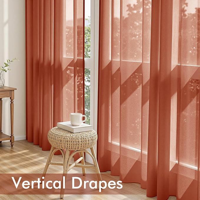 MIULEE Burnt Orange Sheer Curtains 63 Inches Long, 4 Panels Set, Light - Image 5