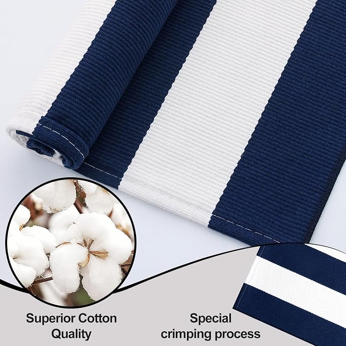 OLANLY Navy and White Striped Rug 2'4" x 3'7" – Washable Cotton Indoor Outdoor - Image 5