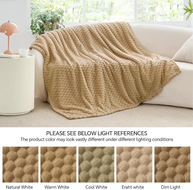 BEDELITE Fleece Blanket Twin for Bed Couch, 3D Jacquard Decorative Camel Throw - Image 7