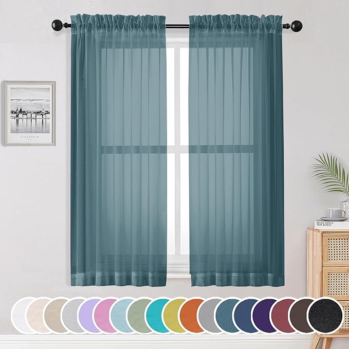 OWENIE Sheer Curtains, 63 inch Length Set of 2, Rod Pocket Light Weight Voile by OWENIE