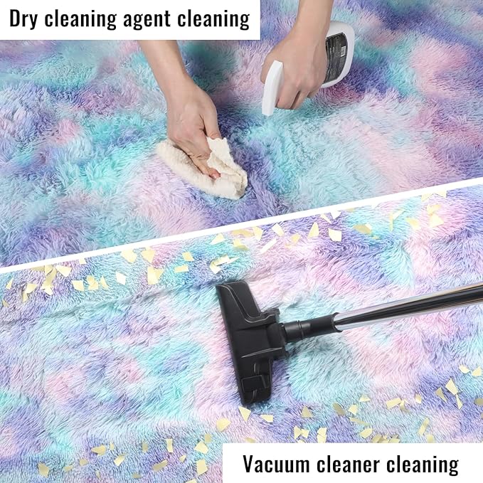 PAGISOFE Cute Furry Pastel Rug for Girls Bedroom, Soft Adorable Rainbow Purple - Image 7