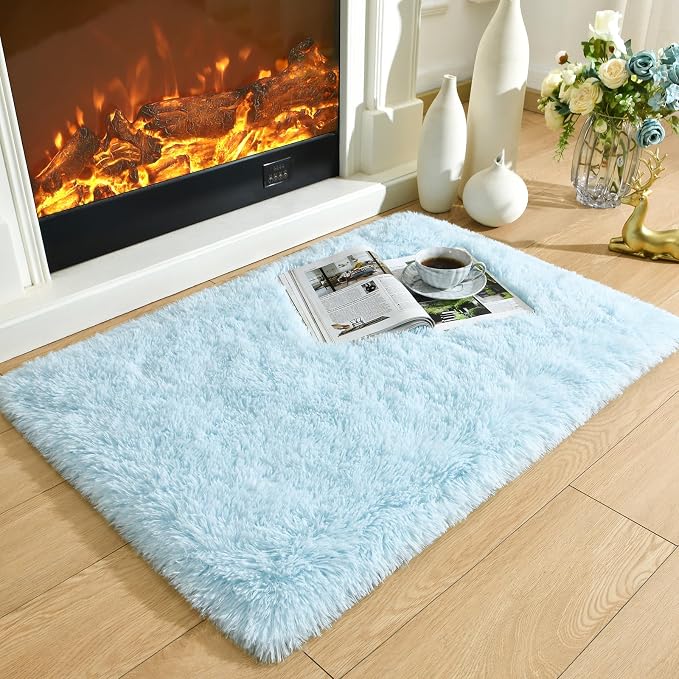 Merelax Fluffy Rug Shaggy Area Rug, Baby Blue 2x3 Small Rugs - Image 6