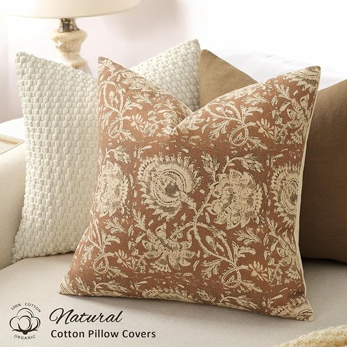 Vintage Floral Print Throw Pillow Covers 20x20 Set of 2 Neutral Modern - Image 2