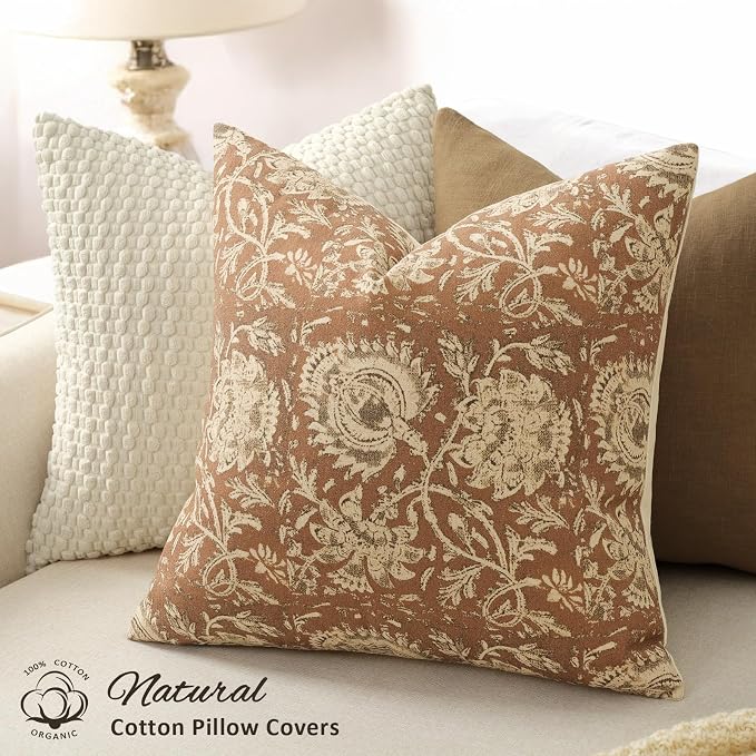 Vintage Floral Print Throw Pillow Covers 18x18 Set of 2 Neutral Modern - Image 2