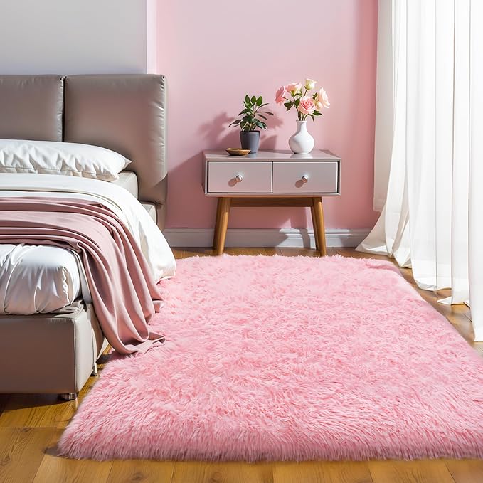 KICHOWUA Thick Area Rugs 6x9 Pink Fluffy Shag - Image 6
