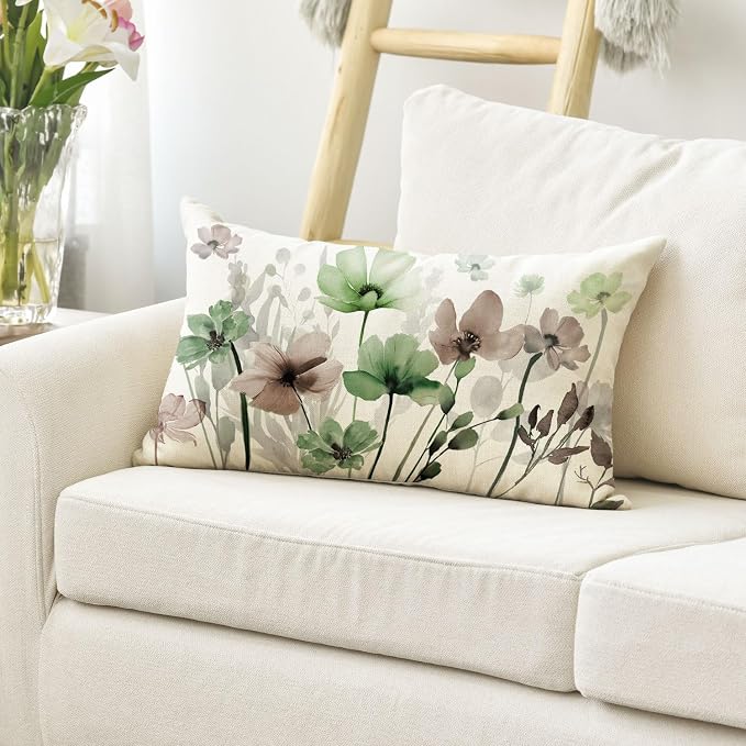 AVOIN colorlife Poppy Flowers Chinoiserie Spring Throw Pillow Cover, 12 x 20 - Image 3