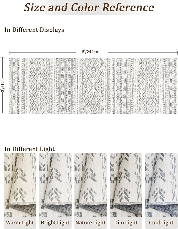 Miukiki 2x8 Runner Rug Moroccan Washable Hallway Runner Rug Non Slip Indoor - Image 2