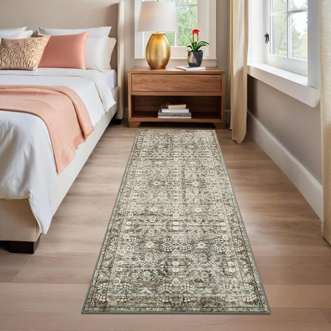 GarveeHome Runner Rug 2x6 Washable Vintage Floral Bathroom Rugs, Non Slip Low - Image 2