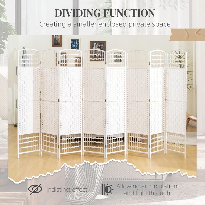 HOMCOM 8 Panel Room Divider, Folding Privacy Screen, 5.6' Room Separator - Image 6