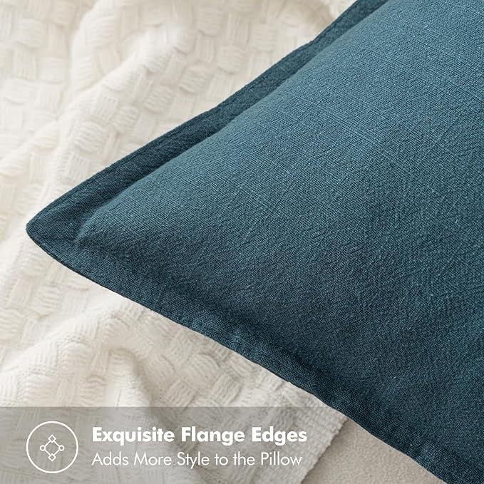 MIULEE Decorative Linen Euro Sham Pillow Covers 22x22 Inch Blue Boho Farmhouse - Image 2
