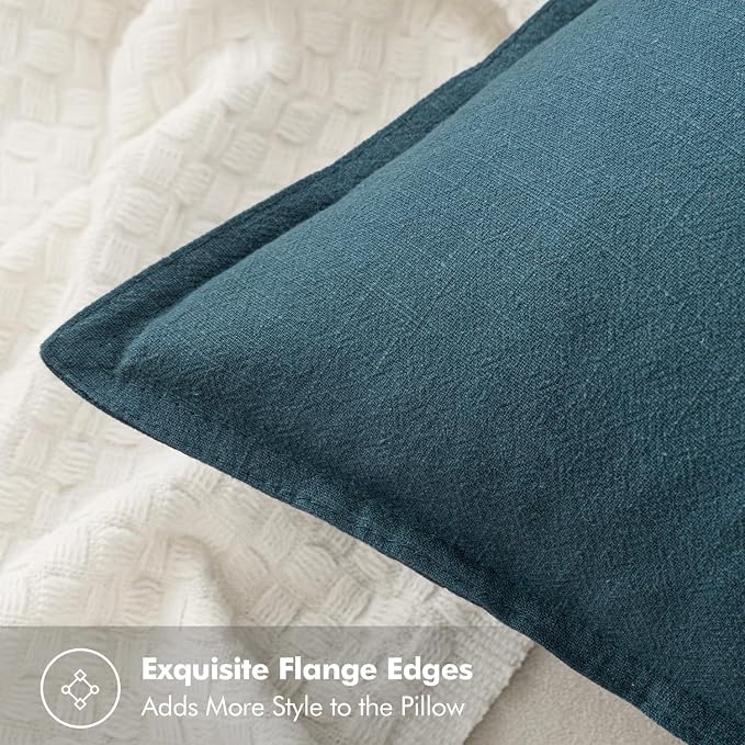 MIULEE Decorative Linen Euro Sham Pillow Covers 26x26 Blue ​Boho Farmhouse​ - Image 2